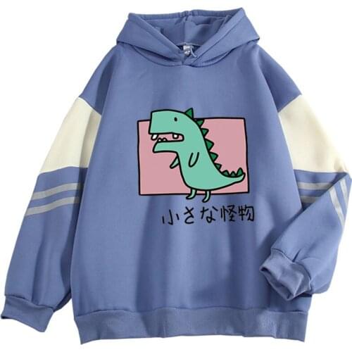 Womens Casual Harajuku Hoodie Cartoon Monster Printing Long Sleeve Loose Sweatshirt Fall Winter Fleece-lined E-girls Streetwear