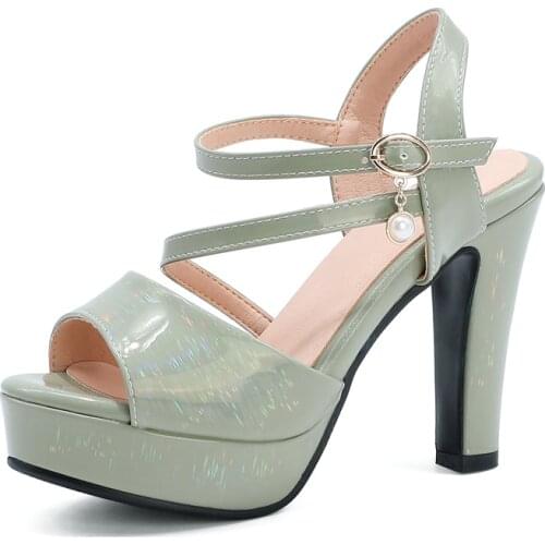 2021 Women Ankle Strap Sandals Lady High Heels Fashion Peep Toe Black Pink Beige White Green Summer Female Platform Party Shoes