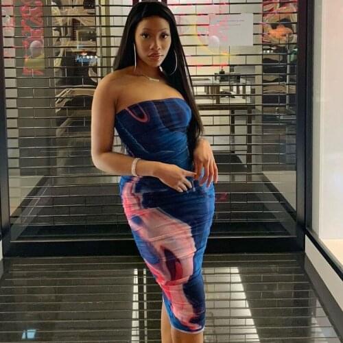 Sexy Party Club Bodycon Summer Womens Dress 2021 Clothing Print Strapless Backless Slim Midi Dress Female Streetwears Vestidos