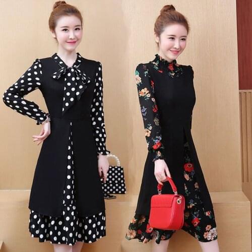 2021 New Women Fake Two Side Fashion Print Patchwork Dresses Female Chiffon Dress Plius Size 5xl A-line Long Vestidos B125