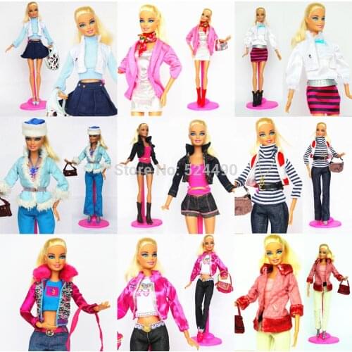 10 Sets Outfit Unique Different Style Handmade Doll Dress Clothing Suit Skirt Coat Pants Shoes Accessories For Kurhn Barbie Doll