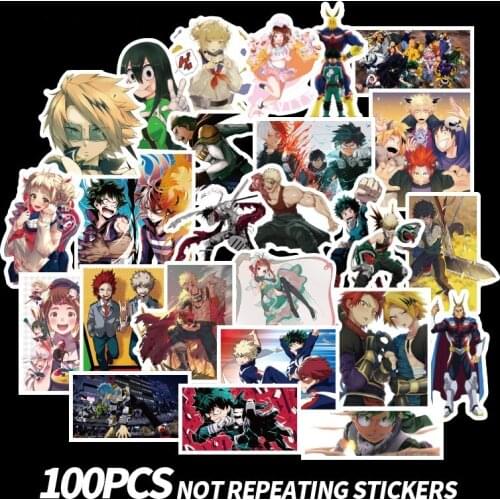100Pcs/Set My Hero Academia Anime Sticker Cartoon Waterproof Stickers For Laptop Suitcase Bicycle