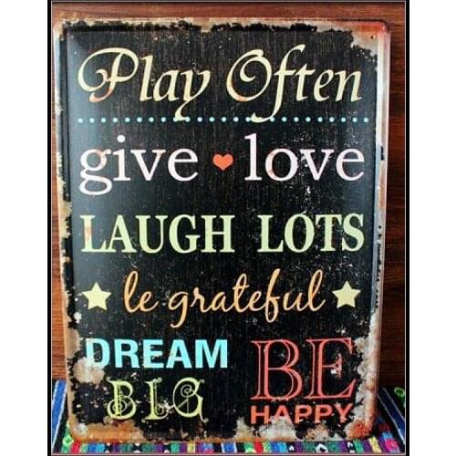 30pcs/lot Metal Sign shabby chic Dream Big BE Happy Metal poster vintage wall decorative painting tin signs hanging painting 30