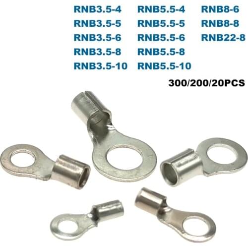 300/200/20pcs Ring Bare Cord End Crimp Terminals Electrical Naked Wire Connector RNB3.5/5.5/8/22 Cable Ferrules 12-4AWG 4-25mm2