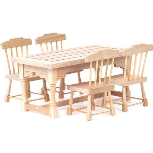 5PCS Wooden Table Chair Miniature Craft Dollhouse Landscape Furniture Toy Dining Room Kitchen Decor Children Gift