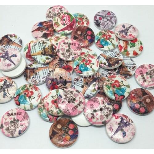 500pcs Mixed Pairs Towers Wooden 20mm Buttons Round 2 Holes Wood Sewing Button For Cardmaking Scrapbooking Baby Shower Crafts