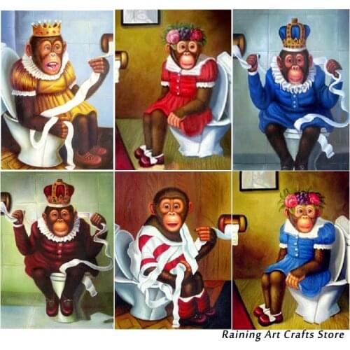 5D Diamond Painting Funny Monkey Full Square Round Drill Cross Stitch Kits Animal Embroidery Rhinestone Bathroom Home Decoration