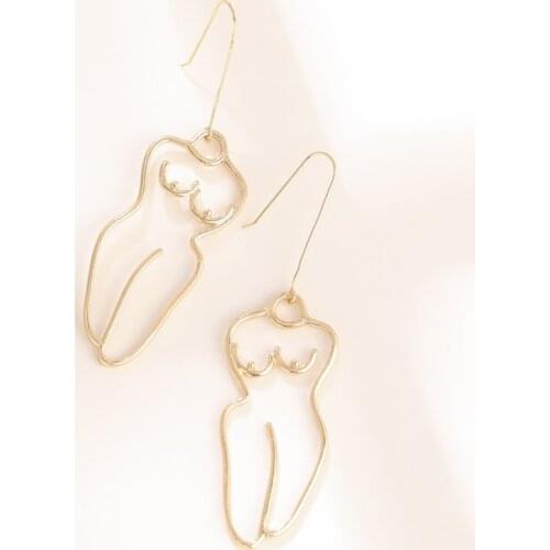 Abstract Contour Irregular Human Body Gold Geometry Hollow Out Earrings for Women Statement Fashion Pendants Funny Earring Cool