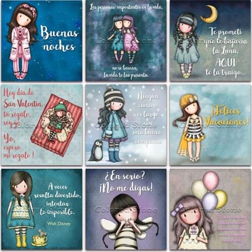 New Diamond painting Cartoon girl child doll Text penguin balloon 5D DIY Full Square Drill embroidery Round mosaic Drawing GG34