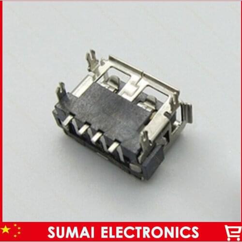 Free shipping 100pcs 2.0 USB Female Jack Short Type 10.0 with crimping four fix foot 180 degree