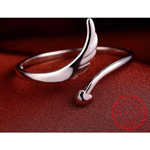 Blaike Real s925 Sterling Silver Angel Wings Open Rings For Women Minimalist Adjustable Feather Thin Ring Wedding Fine Jewelry