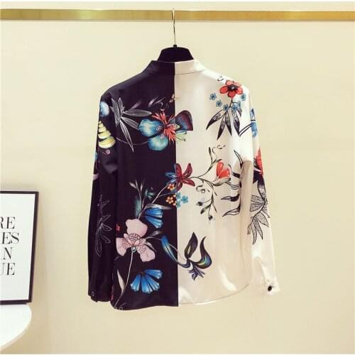 Spring Autumn Chiffon Women Shirts Elegant Temperament Long Sleeve Stand-Up Collar Blouses Asymmetry Loose Blusas Tops MM0884