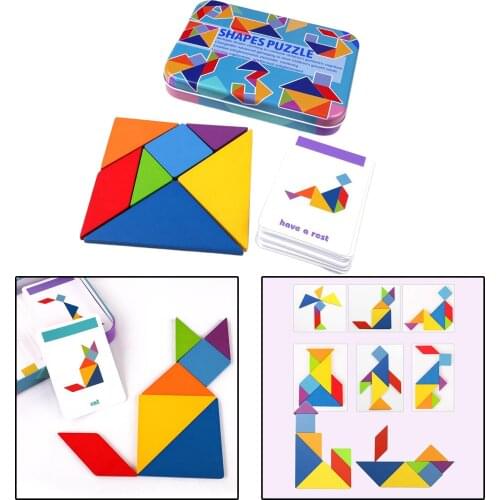Children Travel Wooden Tangram Puzzle, Brain Teaser for Children and