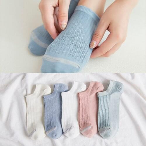 DOIAESKV 5 pairs/lot Spring summer women socks Solid color fashion wild shallow mouth invisible socks felmen slipper socks