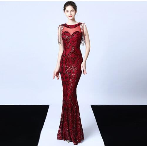Elegant Sequin Embroidery Mesh Mermaid Dress Slim Fit Ladies Robe De Soiree Evening Dresses For Women Vestidos Largos Bonitos