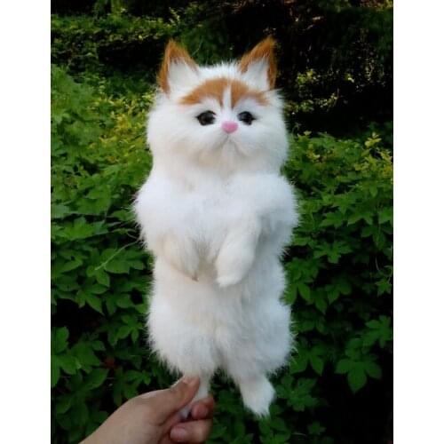 Simulation standing-up cat about 16*9*27CM hard model,polyethylene&fur white cat toy,home decoration gift 2317