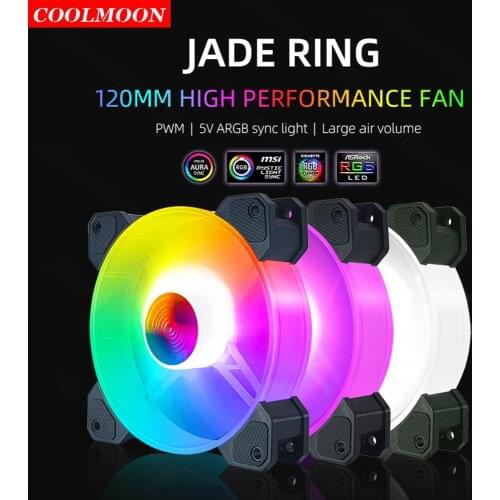 Coolmoon 120mm Computer Case Fan Cooling Cooler 5V 3Pin Adjustable RGB LED 12V 4Pin PWM Heat Sink for AURA Sync PC Accessories