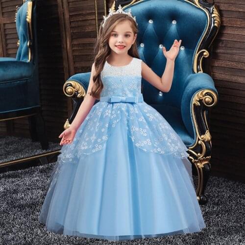 Girls Dress Summer Childrens Clothing Teenage Party Elegant Princess Long Tulle Baby Girls Kids Lace Wedding Ceremony Dresses
