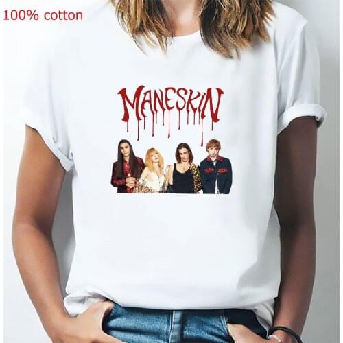 Maneskin Print T-shirt Women Summer Rock Roll Cotton Unisex Casual T-shirts Short Sleeve Tee Shirt Streetwear Hip Hop Clothing