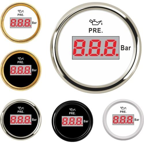 5Bar Oil Pressure Gauge Meters LCD Display Waterproof IP67 Red Backlight for Car Truck Digital Oil Pressure Gauge 52MM 10-184ohm
