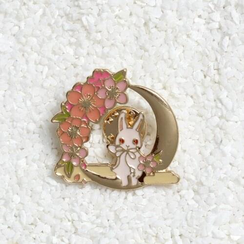 Fashion Cartoon Animals Pastel Cherry Blossoms Brooch Medal Jewelry Gift Lovely Cute Bunny Hard Enamel Pin