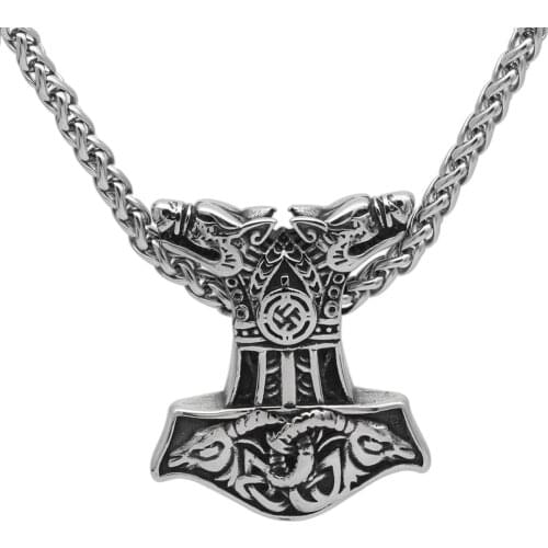 Men viking mjolnir Necklace wolf head goat Nordic Viking jewelry thor hammer necklace with vlknut gift bag