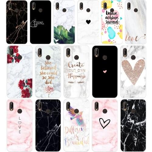 042FG Black White Marble Love Heart Soft Silicone Tpu Cover Case for huawei Mate P20 P30 Llte Pro Y6 Y7 2019
