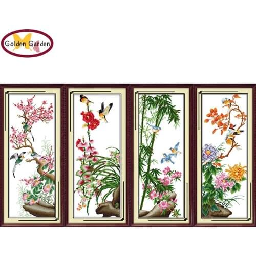 GG Pink Orchid Flower Pattern Handmade Craft Needlework Cross Stitch Set Embroidery Kit Printed Design Stitching for Home Decor