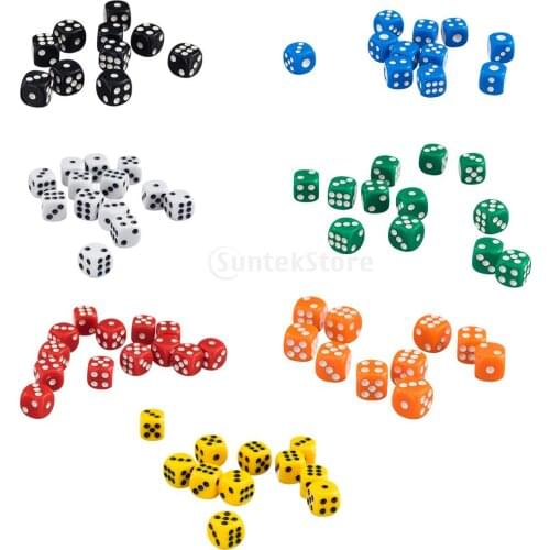 50 x 12mm Opaque Six Sided Spot Dice Set D6 D&D RPG NEW Playing Dice Games 7 Colors