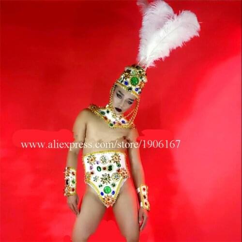 Nightclub DJ Men Stage Perfromance Armor Costumes With Hat Evening Party Dress DS Clothes