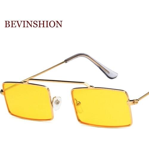 Brand Vintage Small Square Sunglasses Women Men Metal Frame Bridge Retro Glasses Womens Sexy Cool Red Pink Yellow Lens Goggles