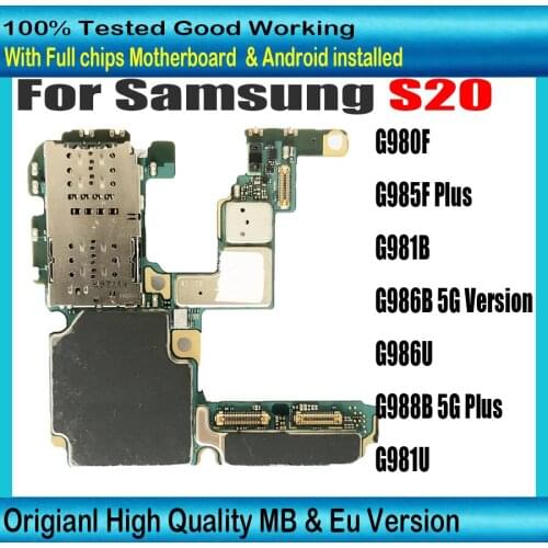 100% Original For Samsung Galaxy S20 G980F G985F G986B 5G G988B G981U Motherboard Unlocked Logic Board Full chips, Eu Version