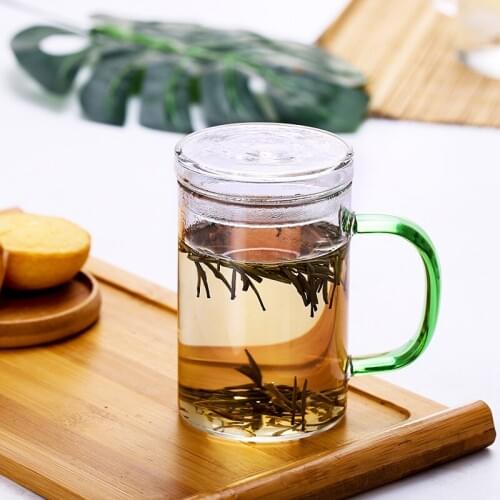 300ML Modern Style Transparent Glass Simple Cover Tea Cup with Handle Milk Breakfast Glass Cold Drink Juice Cup