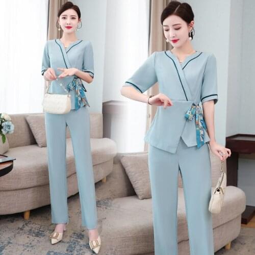 Plus size technician work clothes short sleeve hotel service staff clothes new beautician foot massage foot bath pants suit