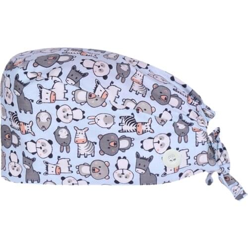 Adjustable Scrub hat Cute Animal Cartoon Print hats Beauty Salon nursing cap laboratory pet shop veterinaria scrub caps A50