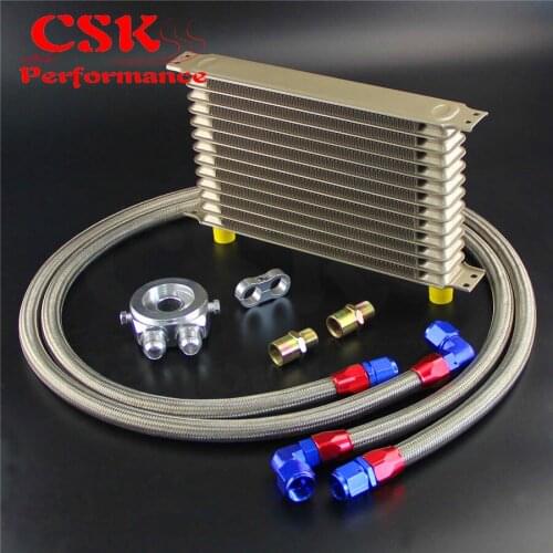 Champagne 13 Row AN10 Oil Cooler w/ 3/4*16 & M20*1.5 Filter Adapter Hose Kit