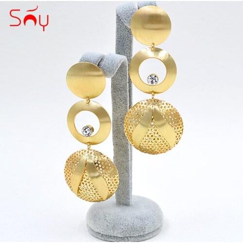 Sunny Jewelry Hanging Round Earrings Long Drop Dangle Earrings For Women Cubic Zirconia Star Earrings Dubai Luxury Jewelry