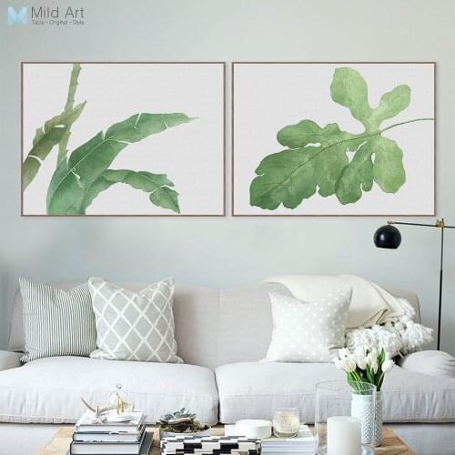 Modern Watercolor Green Leaf Plant Poster Print Floral Wall Art Picture Nordic Hipster Rural Home Decor Flower Painting Custom