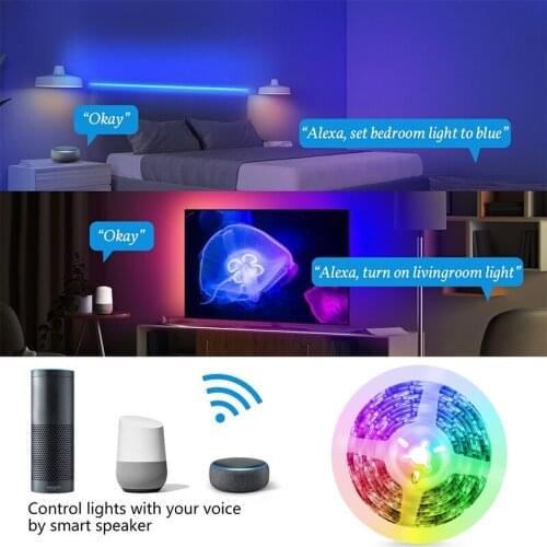 New WIFI LED Strip Light Smart LED Lights RGB 5050 5M APP Control Voice Control Flexible LED Light Tape Ribbon Works With Alexa