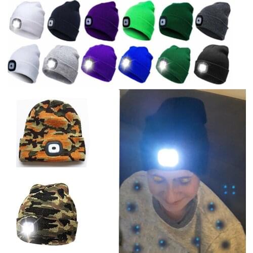 LED Knited Hat USB charging Flashlight Headlamp Outdoor Sport Caps Climbing Fishing Cycling Camping Warm and Skin friendly gift