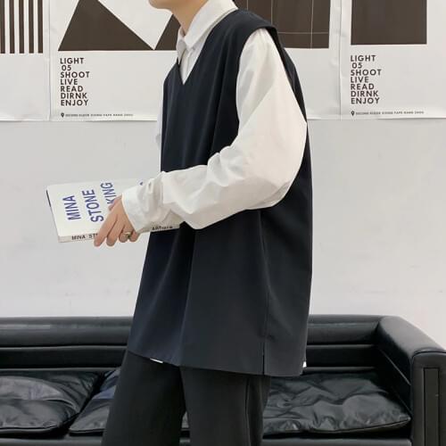 High-quality Business Casual Mens Suit Vest Korean Fashion Loose Harajuku Streetwear Solid Color Sleeveless Suit Vest Jacket