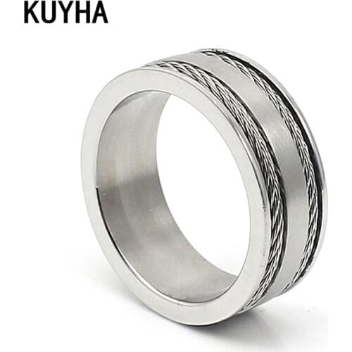 Top Quality Fashionable Ring 316L Stainless Steel Unisex Women/Men Wire Insert Masculine Femme Rings 8MM Width Jewelry