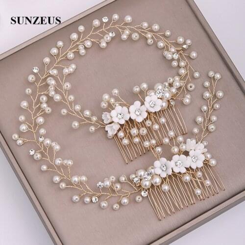 Pearls Bridal Head Chain With Combs Hand-made Gold Wedding Head Sash New Band accessoire mariage SQ466