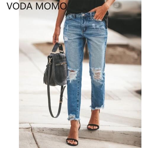 2020 Jeans woman Female ripped boyfriend hole korean fashion buttom womans pencil pants denim elastic trousers for ladies Donna