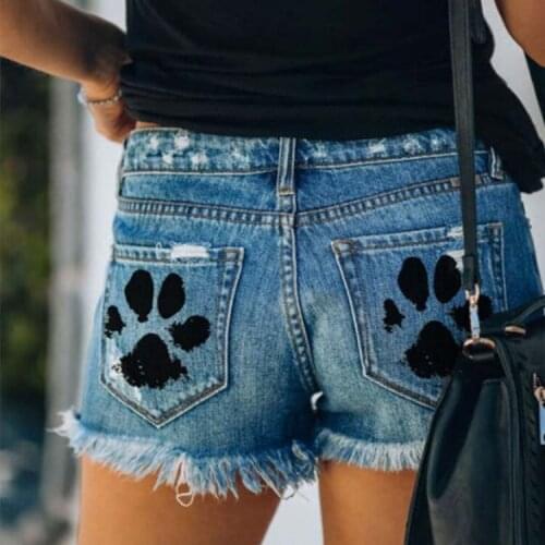 Ladies Jeans Ripped Animal Palm Print Ladies Jeans Shorts Jean for Women Summer