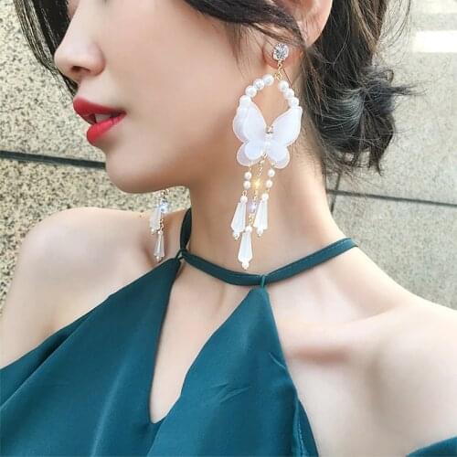 2019 New Arrival Yarn Bohemia Women Dangle Earrings Butterfly Pearl Fringed Earrings Bohemian Drop Earrings