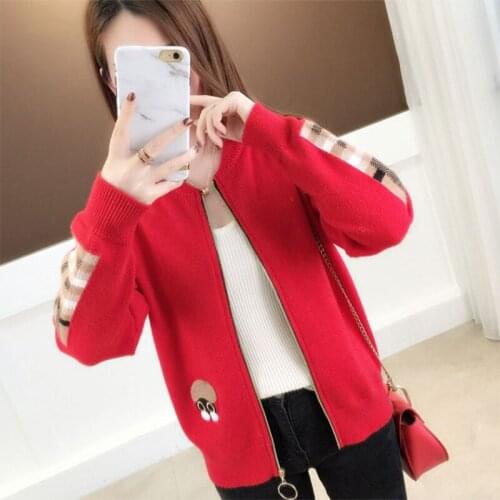 Womens Knit Cardigan 2019 Spring Autumn Fashion Loose Embroidered Sweater Female Casual Zipper Short Cardigan Sweater Coat 997
