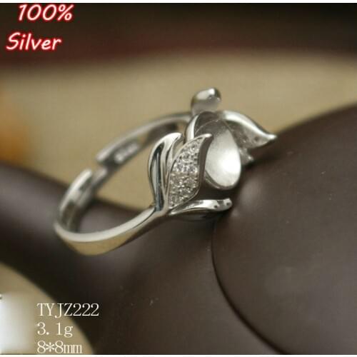 100% sterling silver Color jewelry Adjustable Ring Tary Flower Fit 10MM Setting Tray Bead Antique