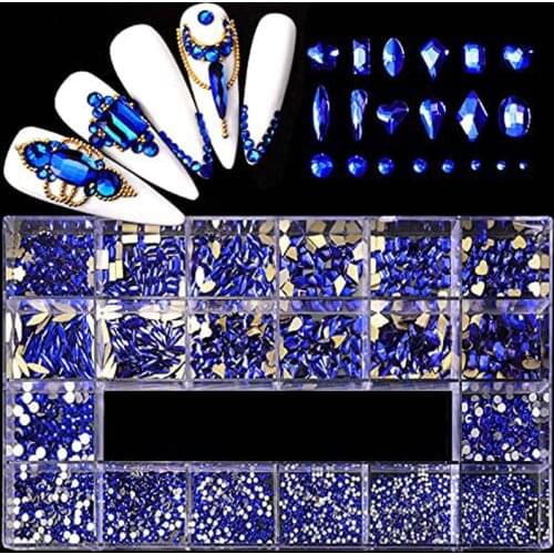 6 Sizes SS Crystal Gem Rhinestone Nail Art ROYAL BLUE Crystal Rhinestone Set - 700PC - 20 different shape Nail Art Rhinestones