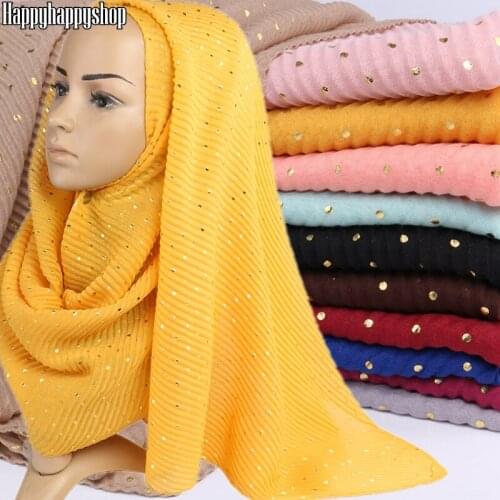 2020 Women Autumn Gold Polka Dot Wrinkle Scarf Islamic Muslim Hijab Long Shawls Scarves Islamic Headband Wraps Glitter Pashmina